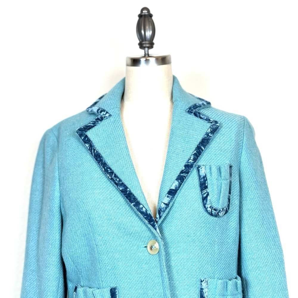Banana Republic Wool Blend Blazer Pockets Size 4 Blue With Velvet Trim - Picture 5 of 10